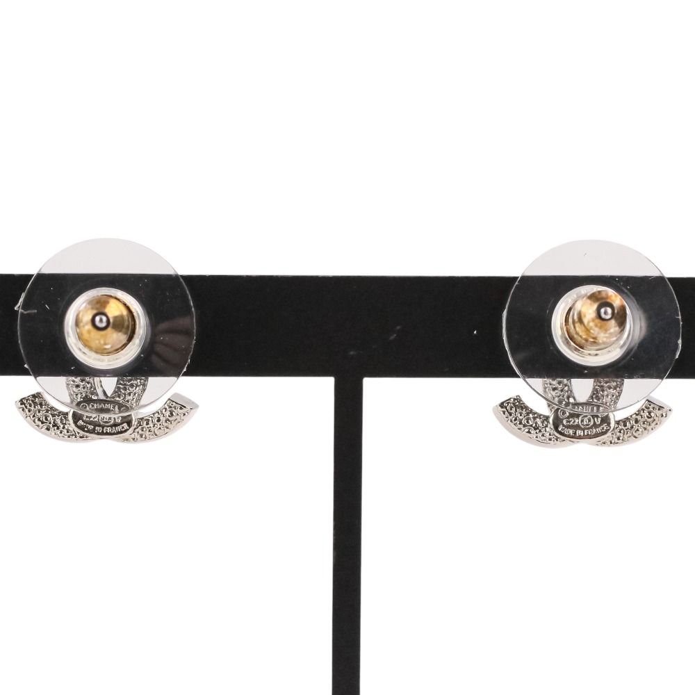 Chanel Rhinestone CC Logo Earrings Silver Colored — view 3
