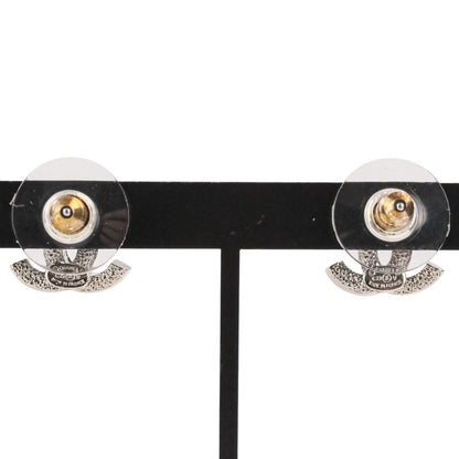 Chanel Rhinestone CC Logo Earrings Silver Colored — view 3