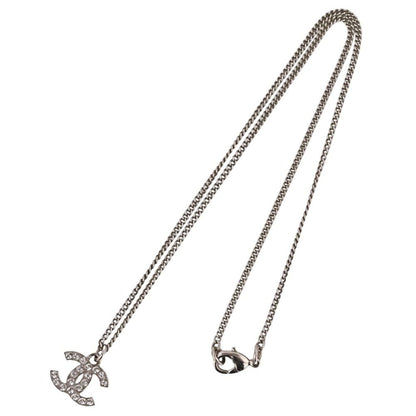 Chanel Rhinestone CC Logo Necklace Silver Colored — view 6