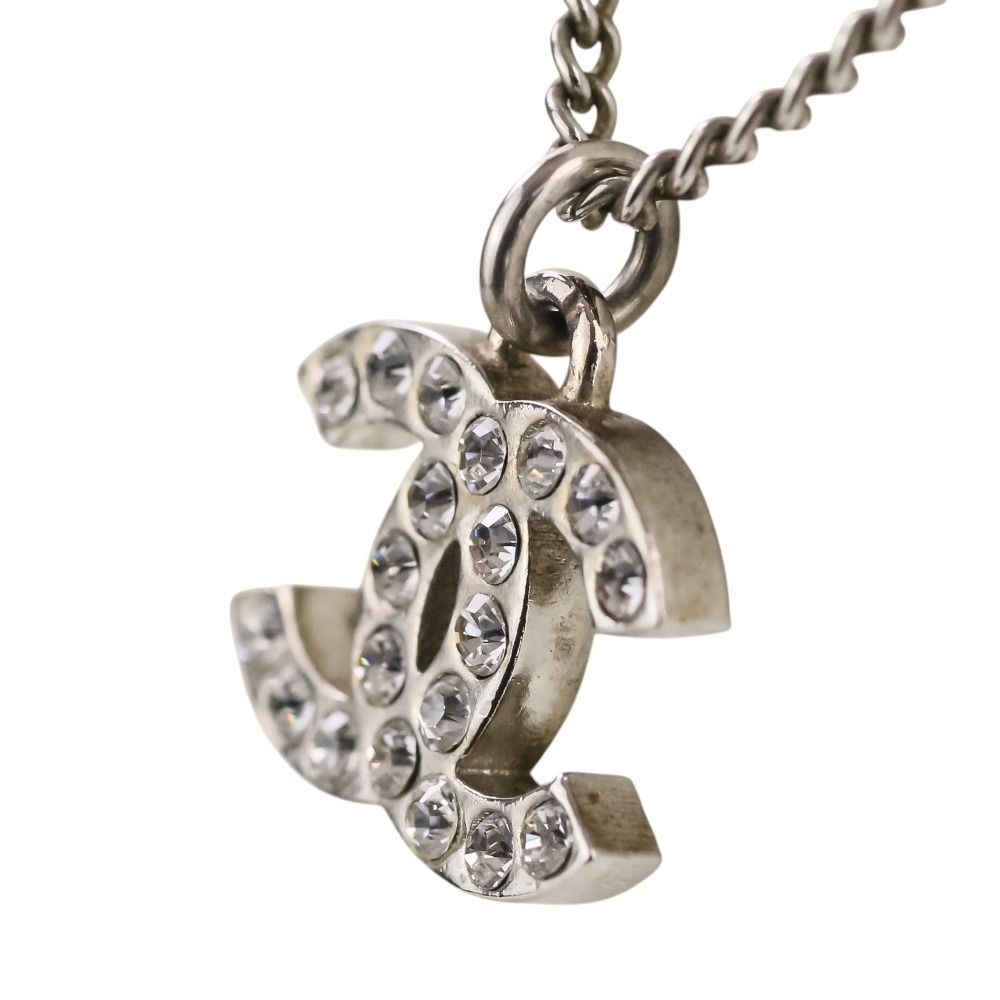 Chanel Rhinestone CC Logo Necklace Silver Colored — view 3