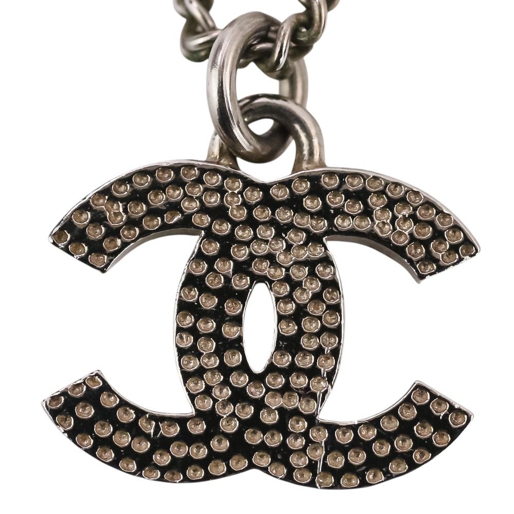 Chanel Rhinestone CC Logo Necklace Silver Colored — view 7