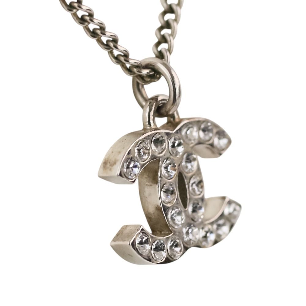 Chanel Rhinestone CC Logo Necklace Silver Colored — view 2