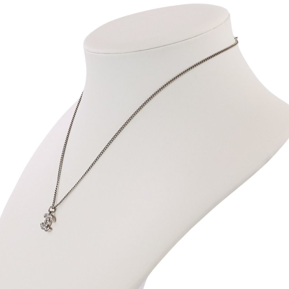 Chanel Rhinestone CC Logo Necklace Silver Colored — view 5