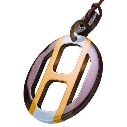 Hermes H Equipe Buffalo Horn Necklace Yellow Bordeaux — view 6