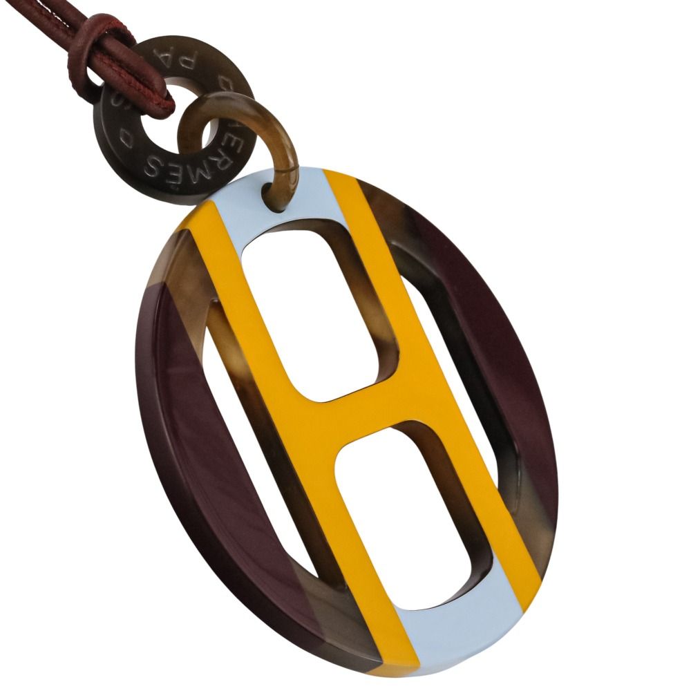 Hermes H Equipe Buffalo Horn Necklace Yellow Bordeaux — view 7