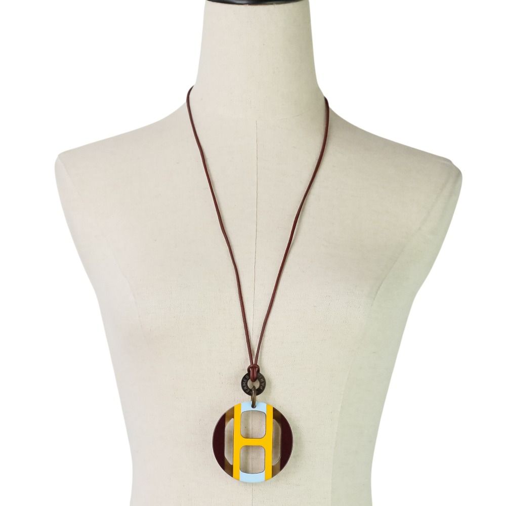 Hermes H Equipe Buffalo Horn Necklace Yellow Bordeaux — view 2