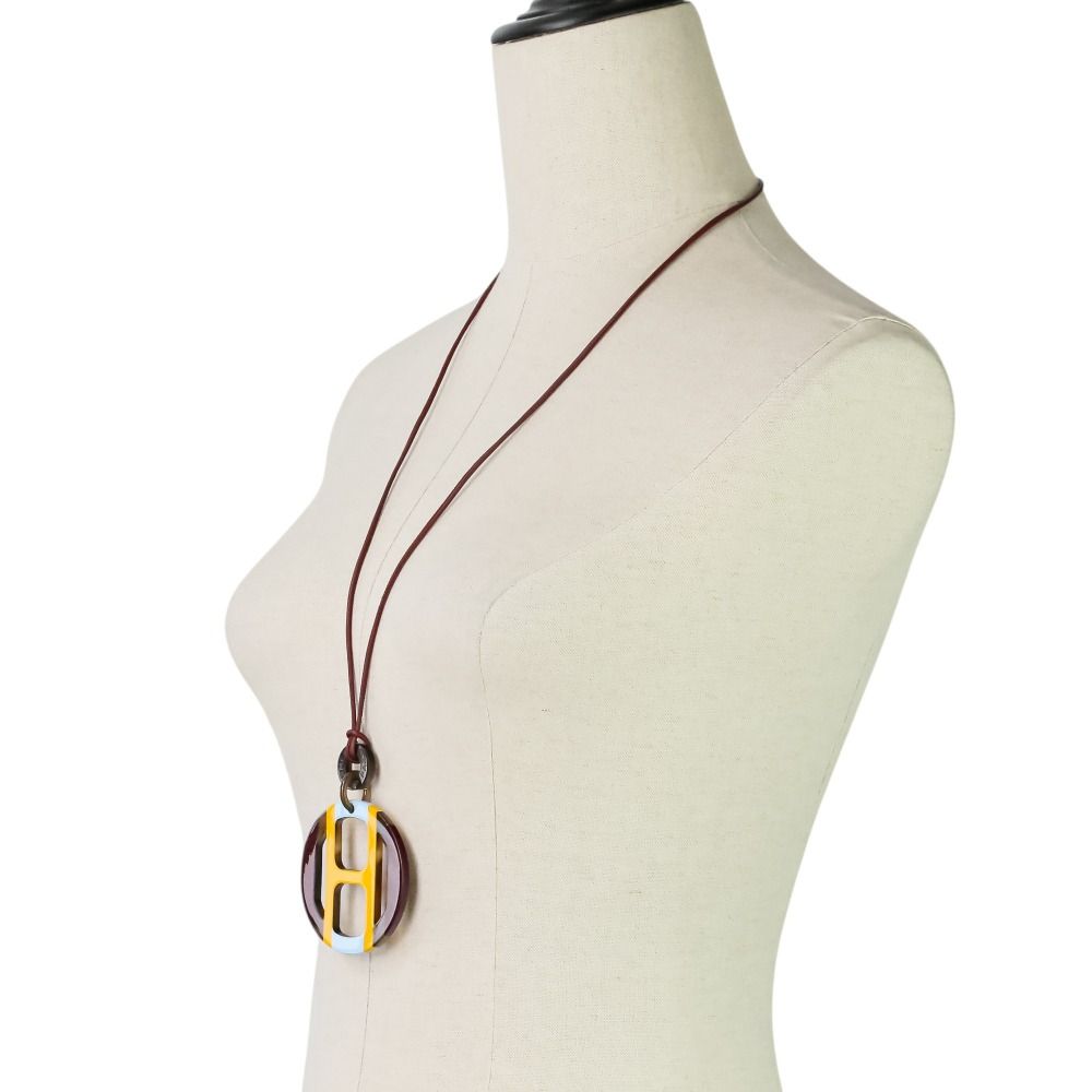 Hermes H Equipe Buffalo Horn Necklace Yellow Bordeaux — view 3