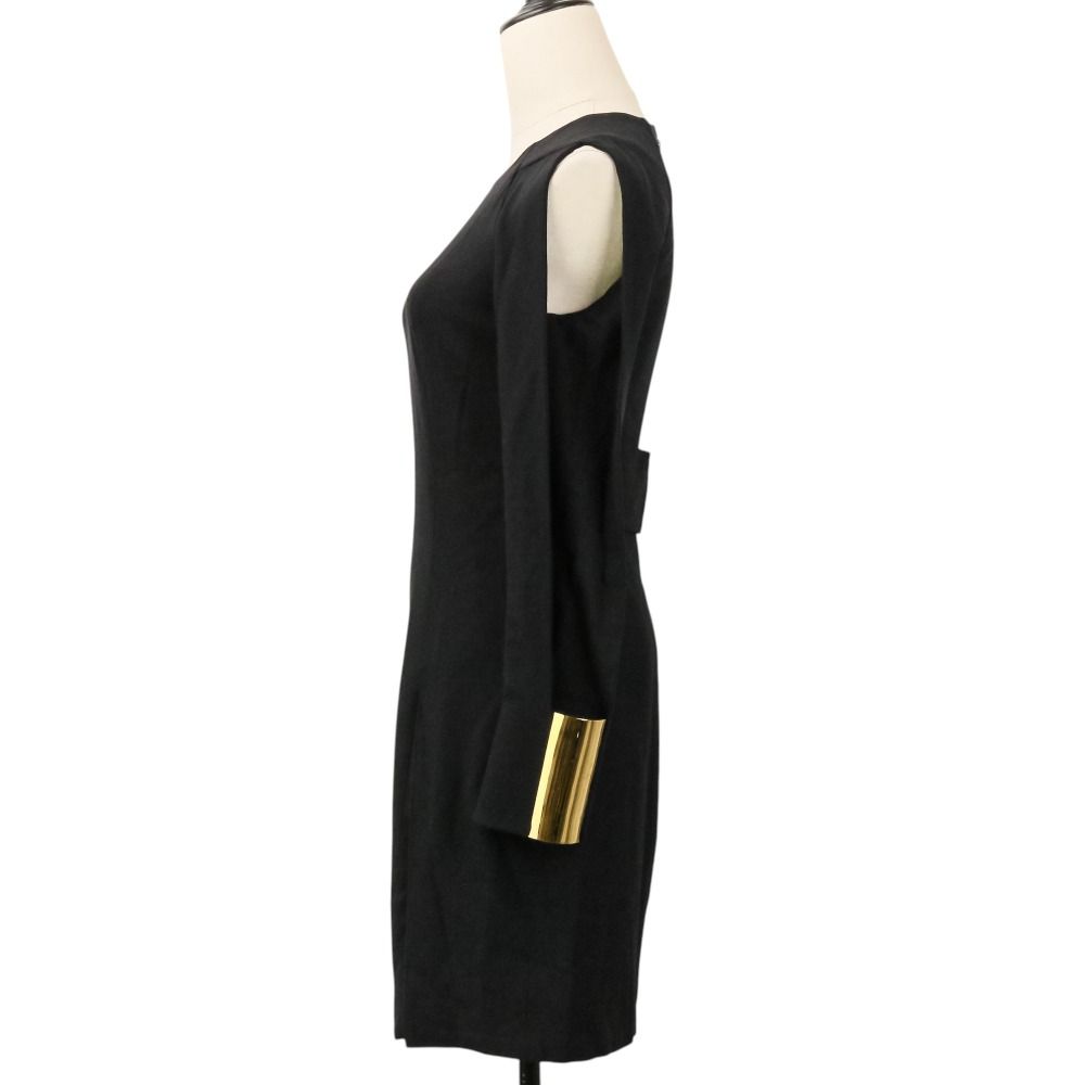 Gucci Frida Era Silk Blend Open Sleeve Gold Metal Cuff Knee-Length Dress 38 — view 3
