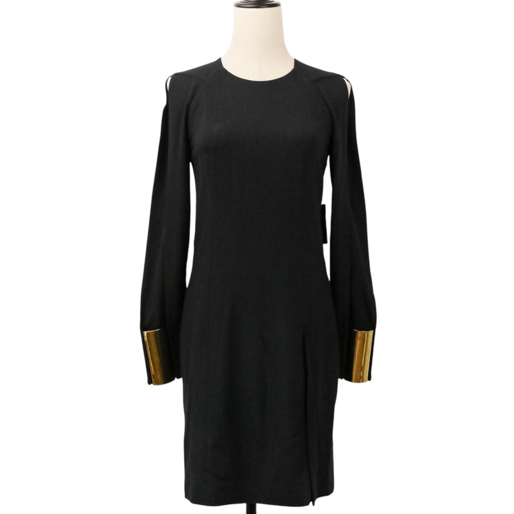 Gucci Frida Era Silk Blend Open Sleeve Gold Metal Cuff Knee-Length Dress 38