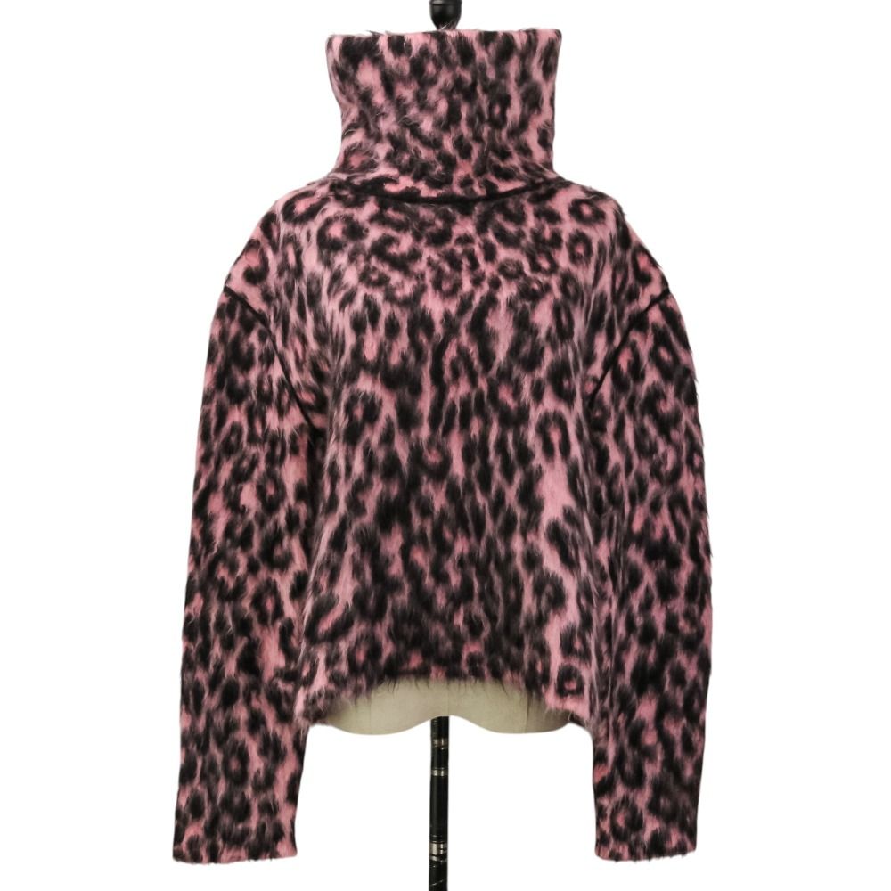 Celine Phoebe Philo Era Leopard Mohair Shaggy Knit Chunky Sweater Pink Black M — view 3