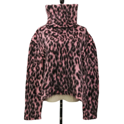Celine Phoebe Philo Era Leopard Mohair Shaggy Knit Chunky Sweater Pink Black M — view 3