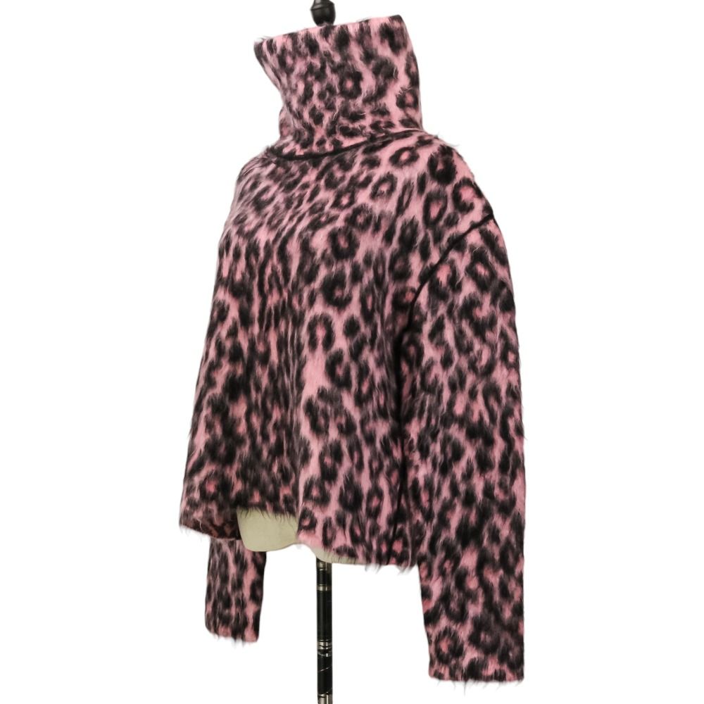 Celine Phoebe Philo Era Leopard Mohair Shaggy Knit Chunky Sweater Pink Black M — view 4