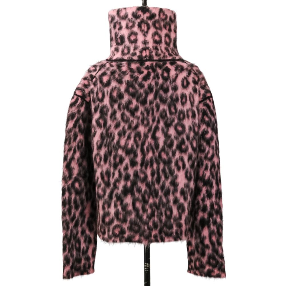 Celine Phoebe Philo Era Leopard Mohair Shaggy Knit Chunky Sweater Pink Black M — view 6