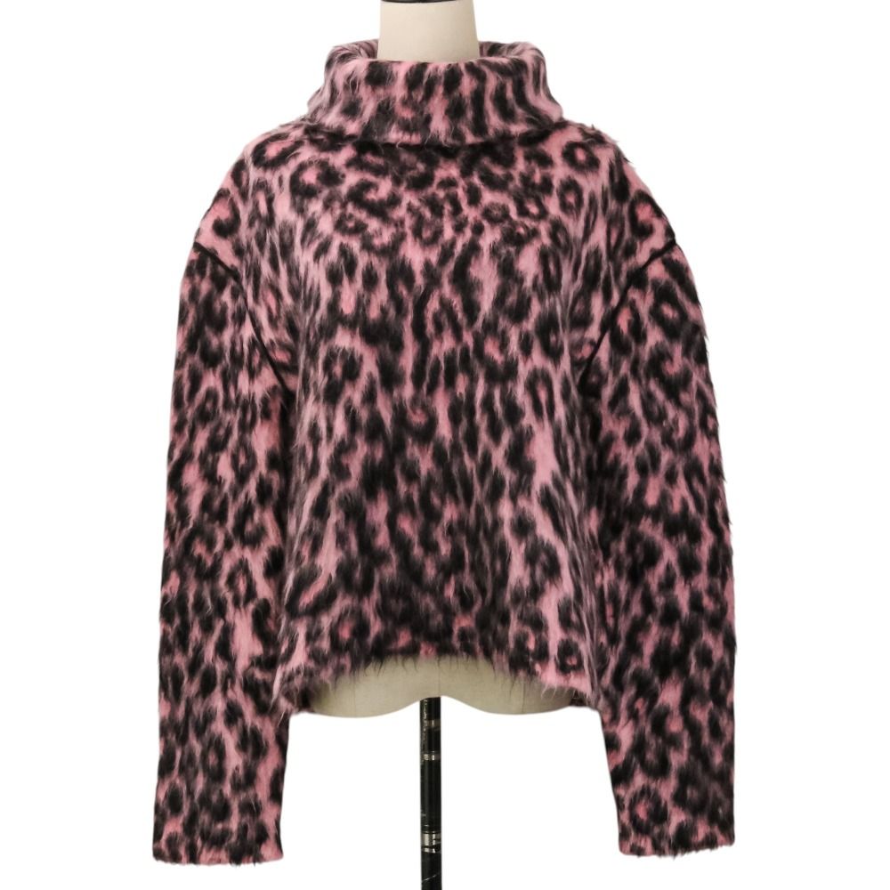 Celine Phoebe Philo Era Leopard Mohair Shaggy Knit Chunky Sweater Pink Black M