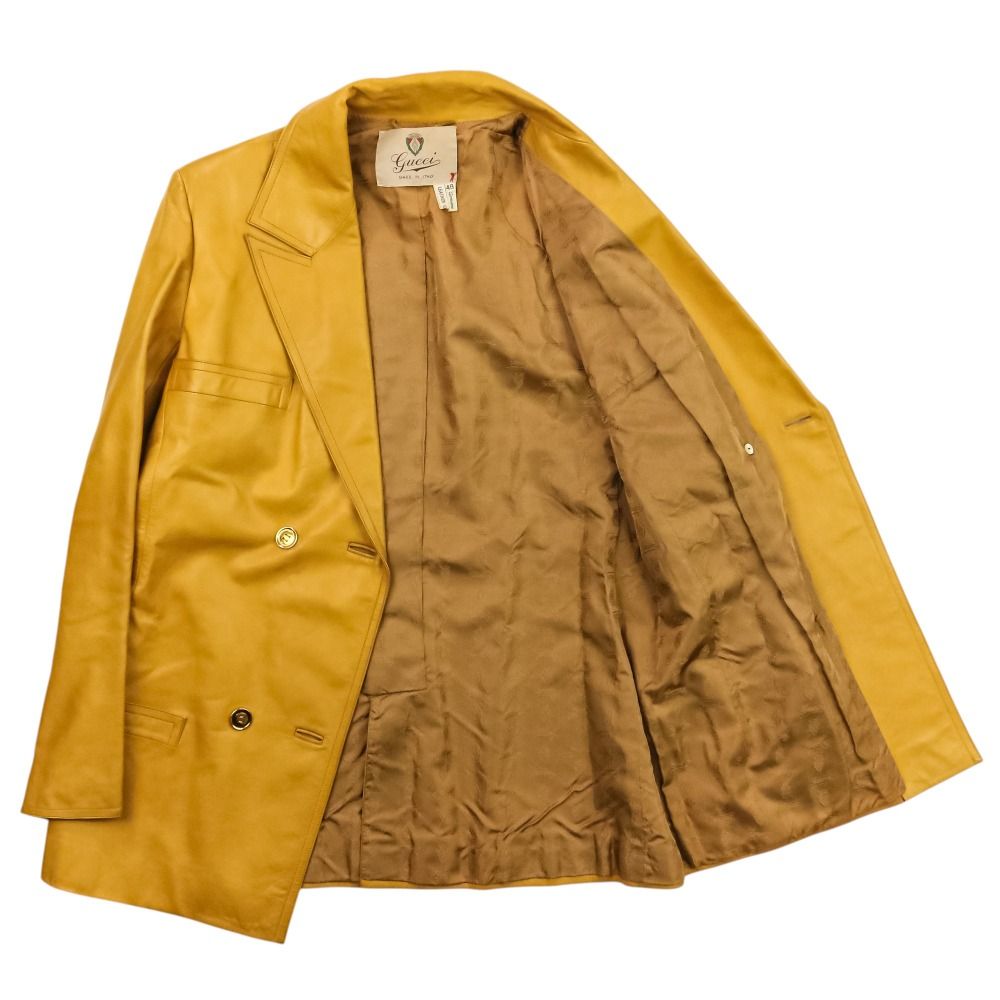 Gucci Vintage Leather Tailored Jacket Skirt Suit Set 48 Yellow Spring Summer 46 — view 4