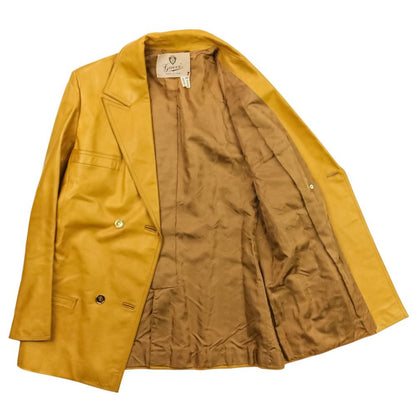 Gucci Vintage Leather Tailored Jacket Skirt Suit Set 48 Yellow Spring Summer 46 — view 4