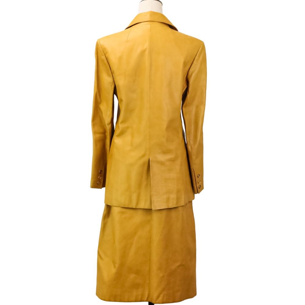 Gucci Vintage Leather Tailored Jacket Skirt Suit Set 48 Yellow Spring Summer 46 — view 3