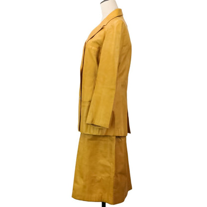 Gucci Vintage Leather Tailored Jacket Skirt Suit Set 48 Yellow Spring Summer 46 — view 2