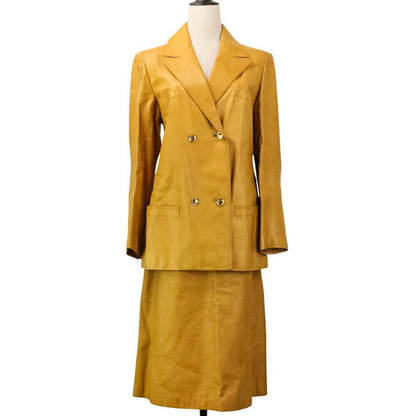 Gucci Vintage Leather Tailored Jacket Skirt Suit Set 48 Yellow Spring Summer 46