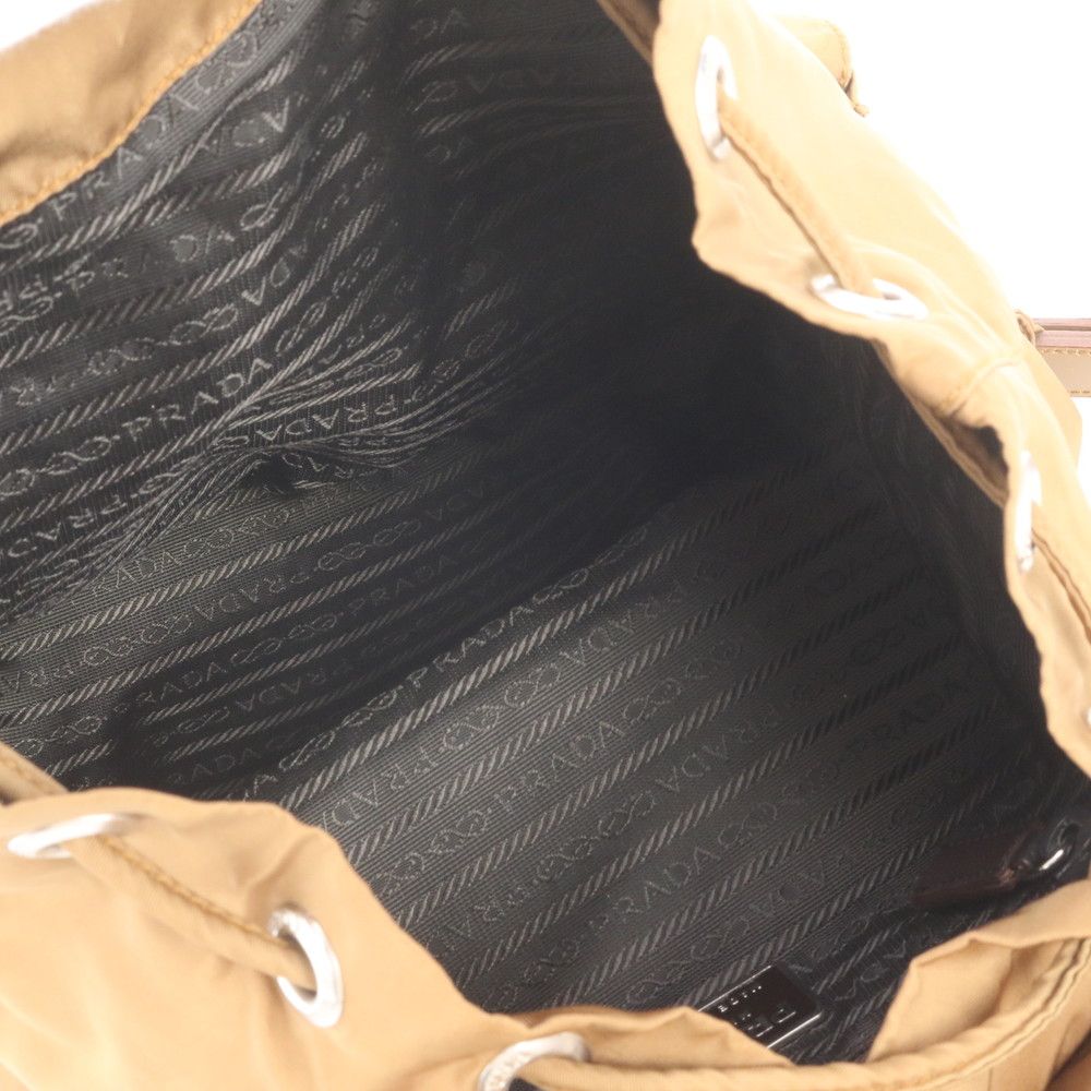 Prada Tessuto Nylon Triangle Logo Leather Backpack Brown — view 7