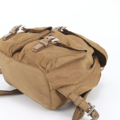 Prada Tessuto Nylon Triangle Logo Leather Backpack Brown — view 4