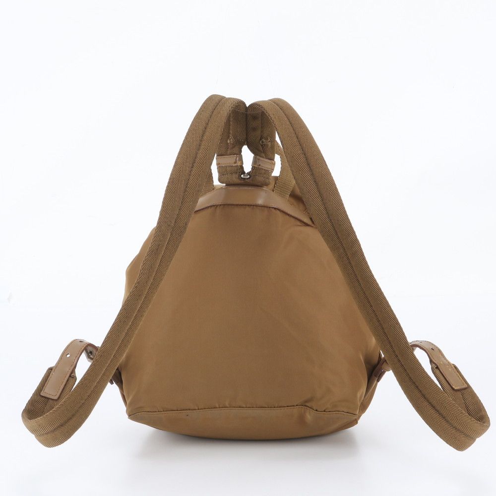 Prada Tessuto Nylon Triangle Logo Leather Backpack Brown — view 3