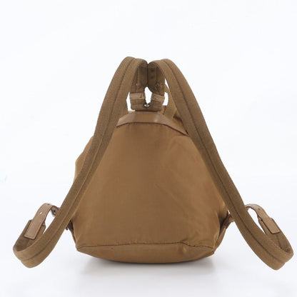 Prada Tessuto Nylon Triangle Logo Leather Backpack Brown — view 3