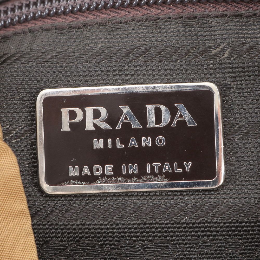 Prada Tessuto Nylon Triangle Logo Leather Backpack Brown — view 8