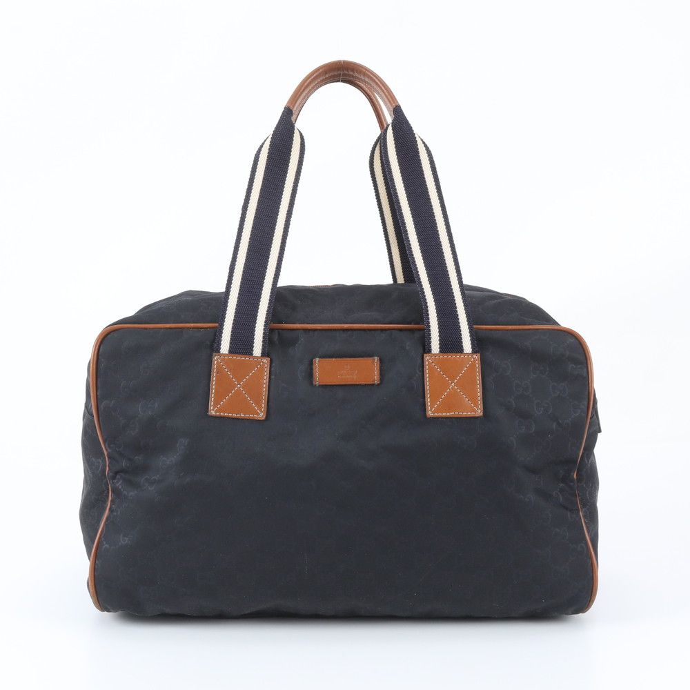 Gucci Leather Nylon Boston Bag Tote Navy