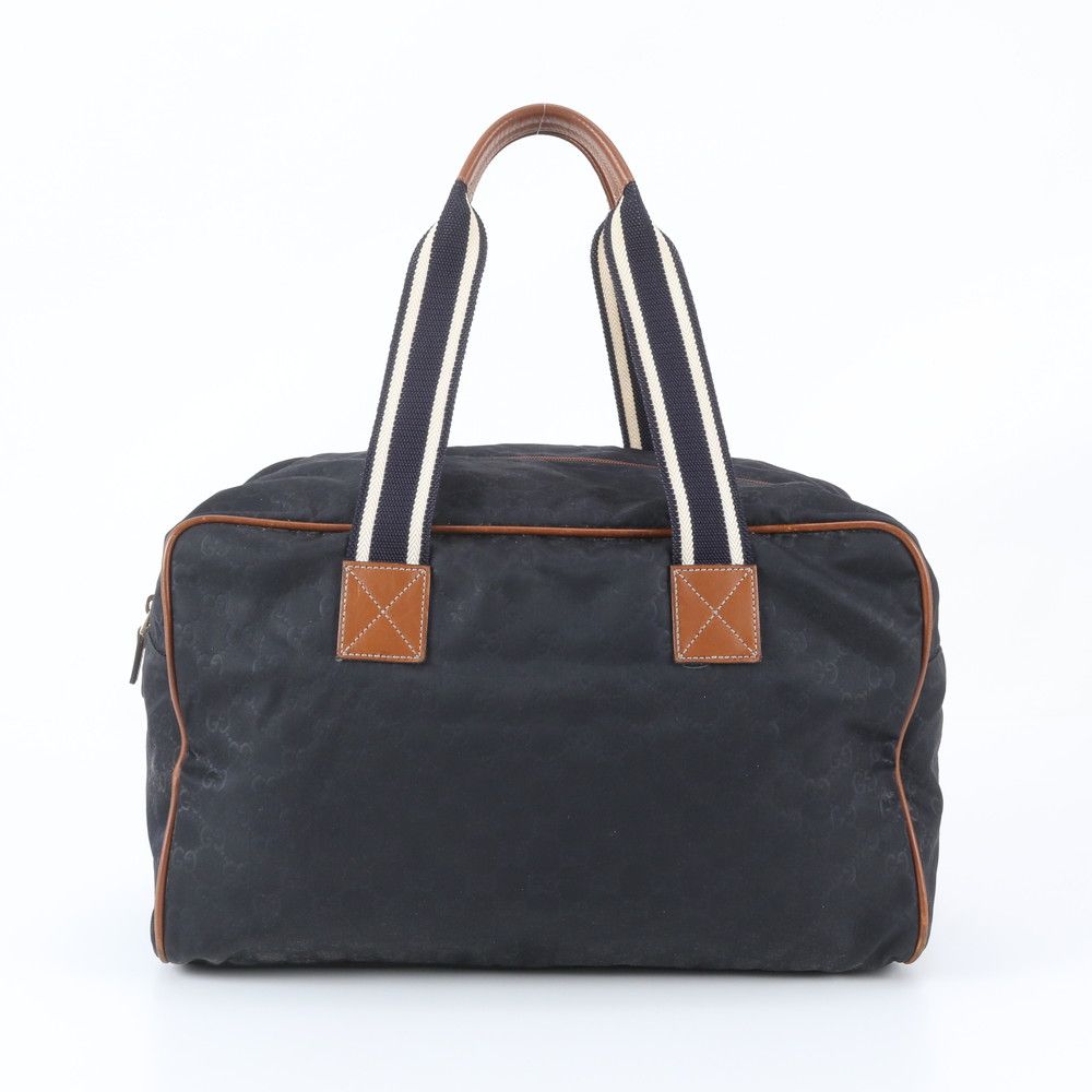 Gucci Leather Nylon Boston Bag Tote Navy — view 3