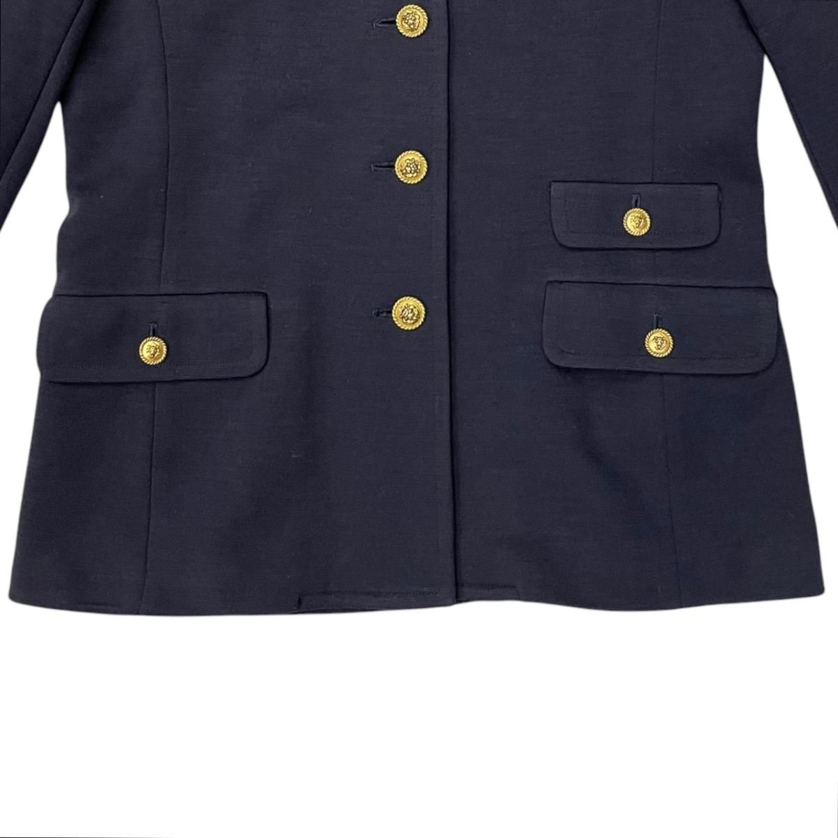 Chanel Boutique Collarless Jacket Lion Head Button Navy Gold — view 4