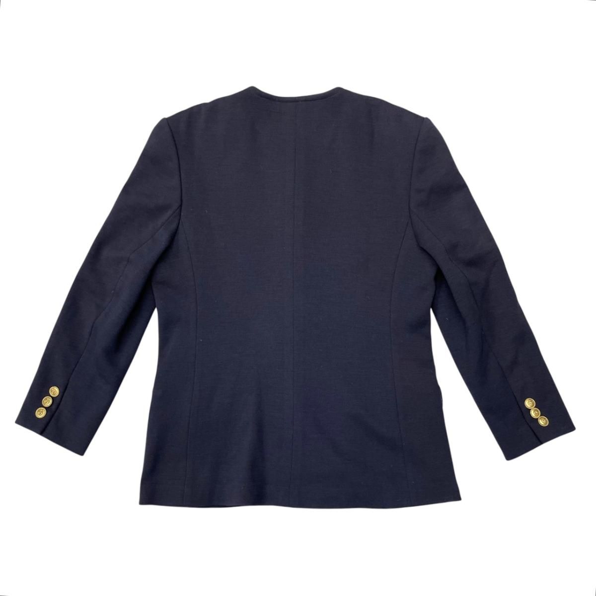 Chanel Boutique Collarless Jacket Lion Head Button Navy Gold — view 2