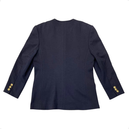 Chanel Boutique Collarless Jacket Lion Head Button Navy Gold — view 2