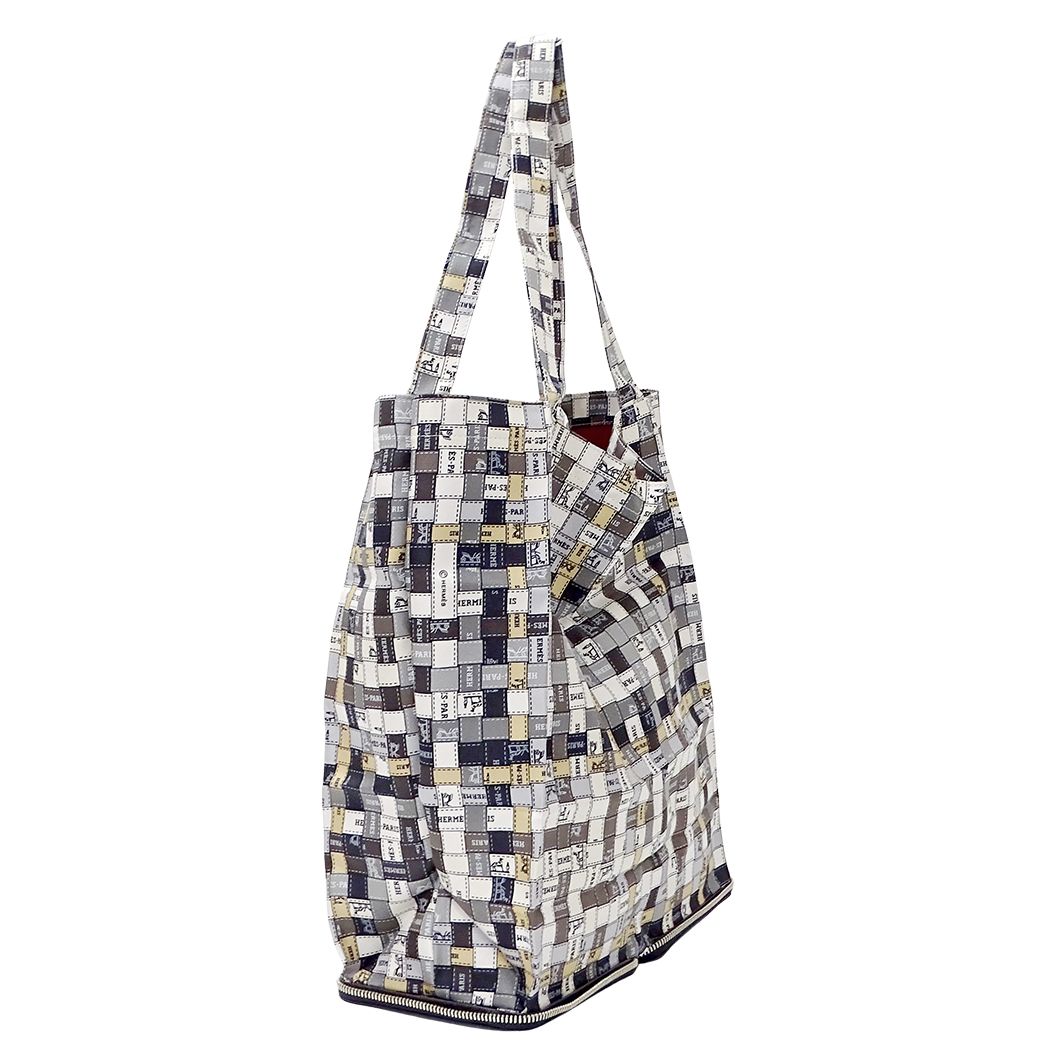 Hermes Silky Pop Tote Bag Silk Buffalo Skipper Gray Beige Black Bolduc Ribbon — view 4