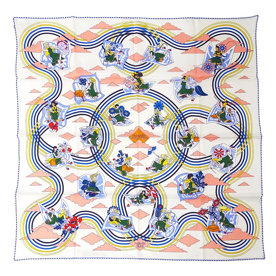 Hermes Scarf Carre 70 Carres Volants Flying Silk White