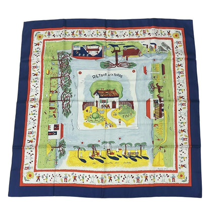 Hermes Silk Scarf Carre 90 Retour a la Terre Navy