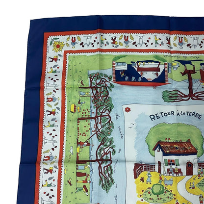 Hermes Silk Scarf Carre 90 Retour a la Terre Navy — view 2