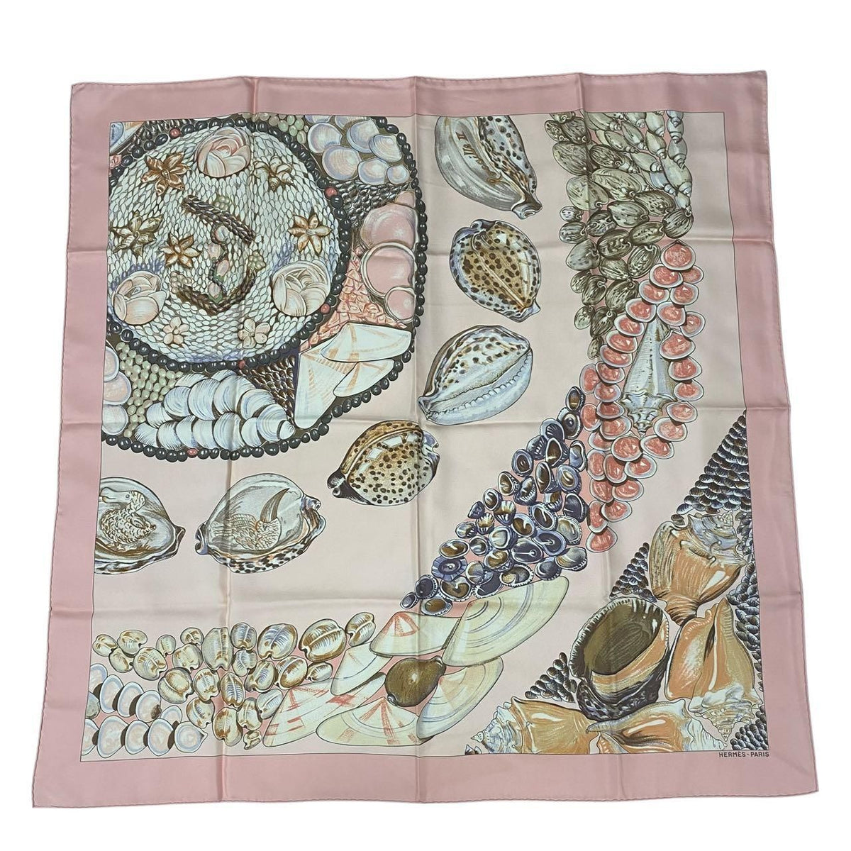Hermes Carre 90 Scarf Rocaille Seashell Silk Pink