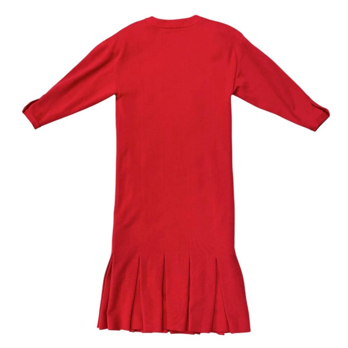 Chanel Boutique Long Dress Vintage CC Logo Button Wool Red 36 — view 2