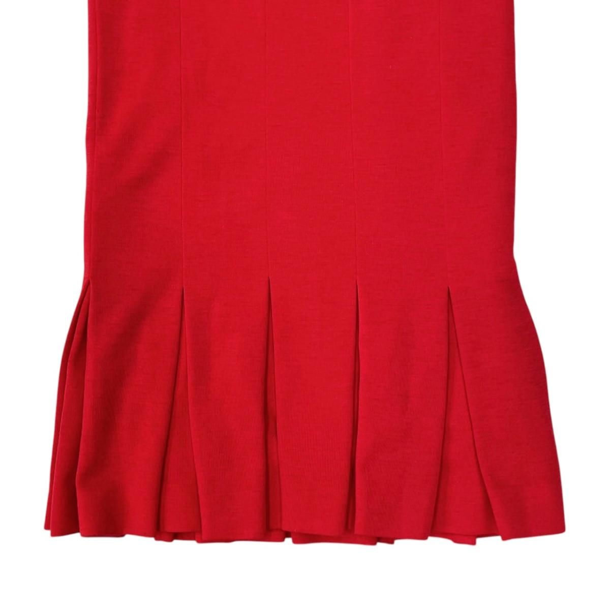 Chanel Boutique Long Dress Vintage CC Logo Button Wool Red 36 — view 6