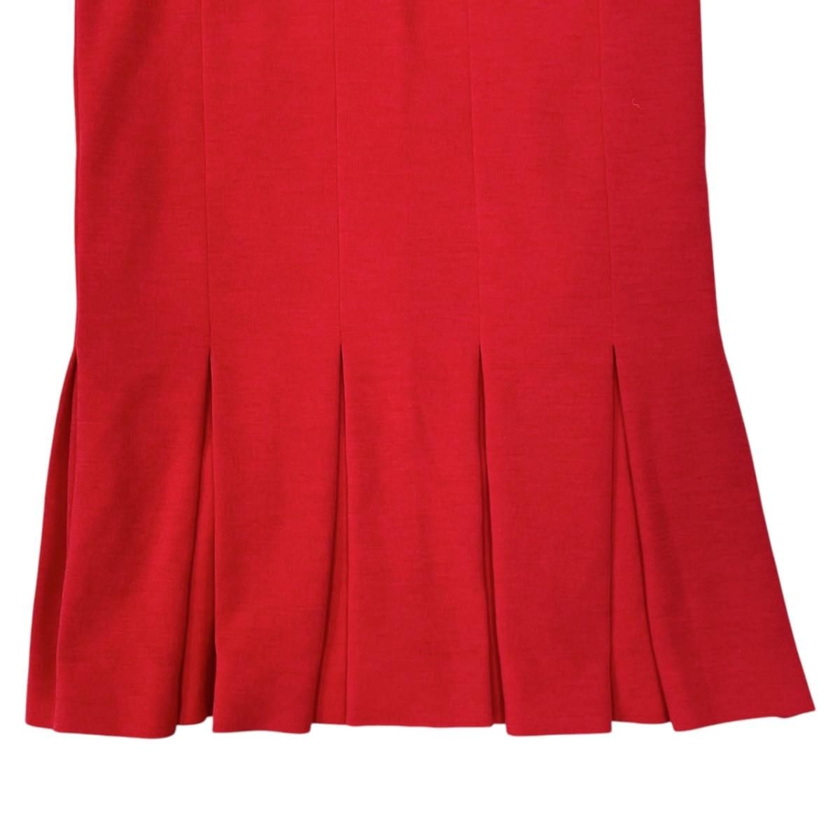 Chanel Boutique Long Dress Vintage CC Logo Button Wool Red 36 — view 4