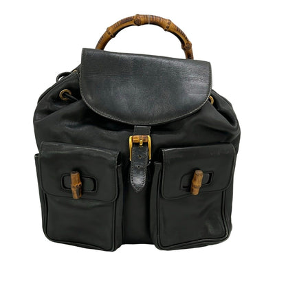 Gucci Backpack Bamboo Black Leather
