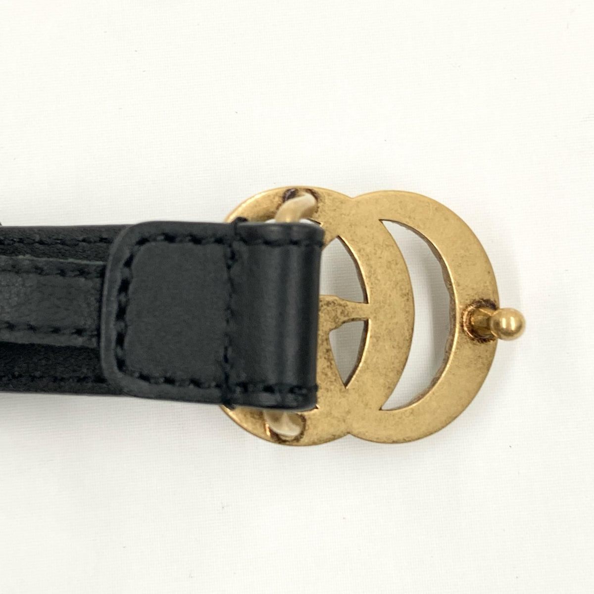 Gucci GG Marmont Double G Faux Pearl Leather Buckle Belt Black — view 4