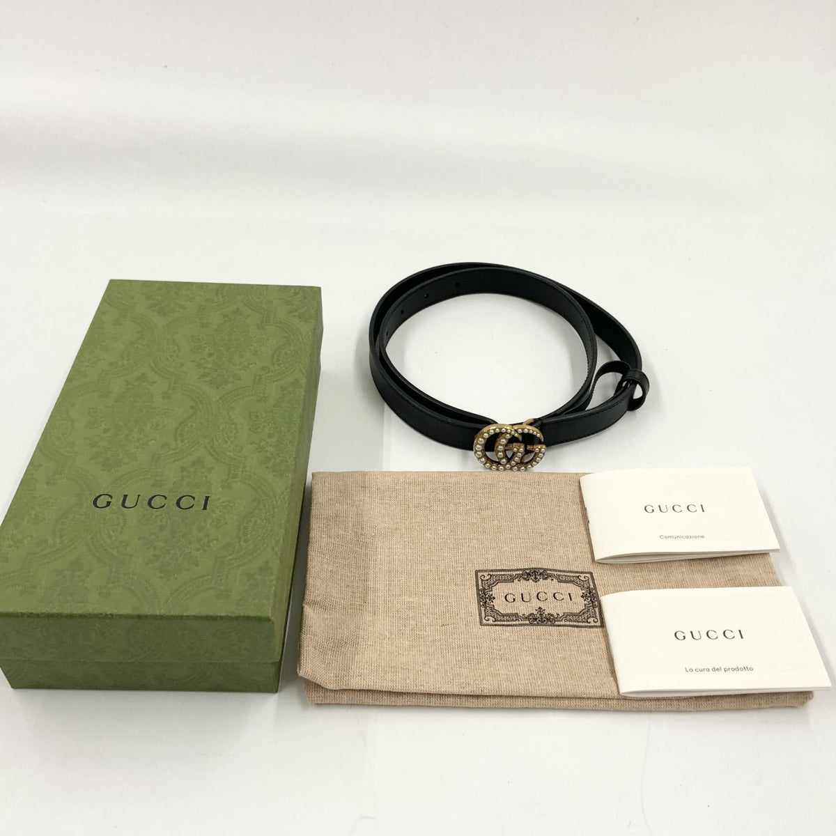 Gucci GG Marmont Double G Faux Pearl Leather Buckle Belt Black — view 8