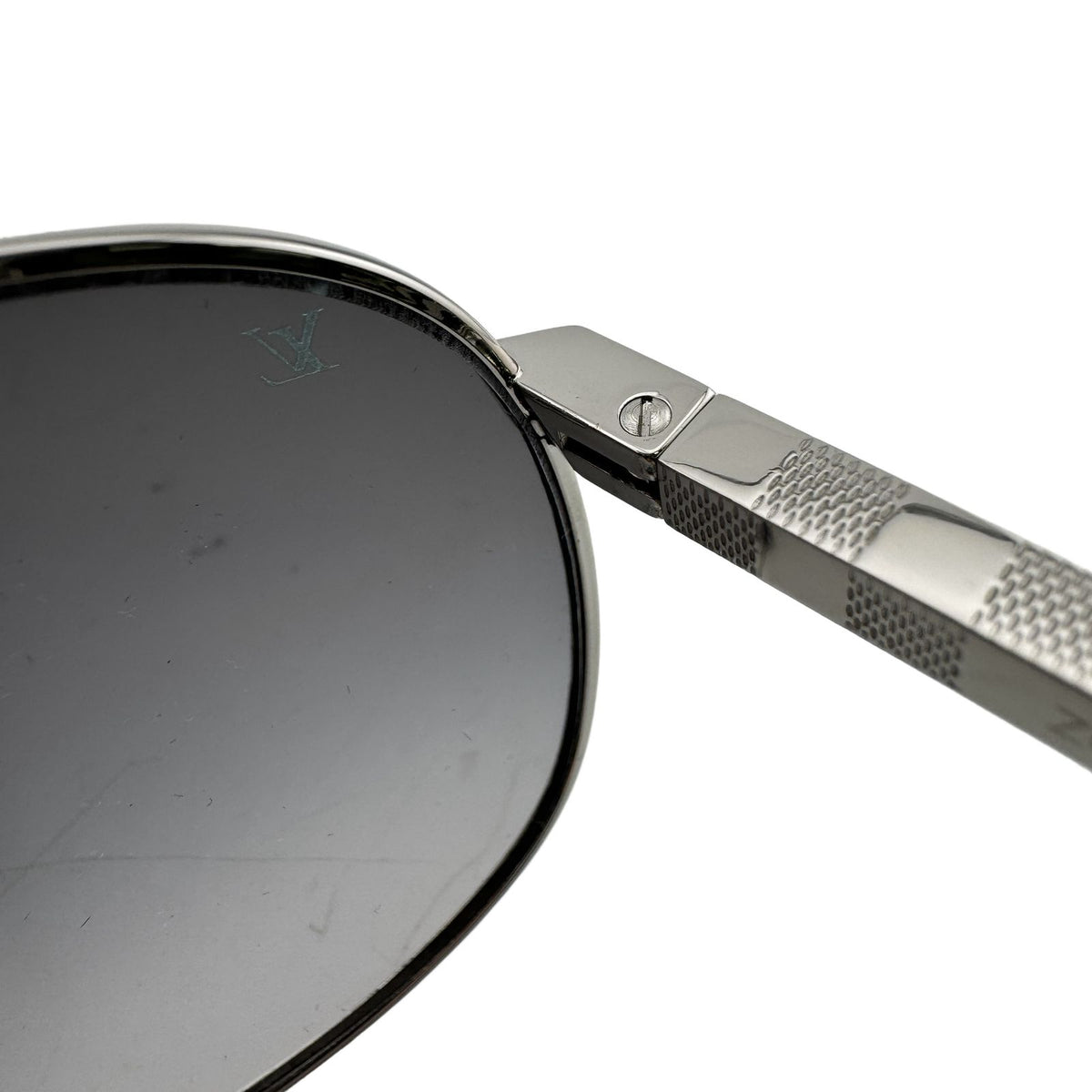 Louis Vuitton Attitude Pilot Metal Frame Damier Pattern Sunglasses Silver Clear — view 3