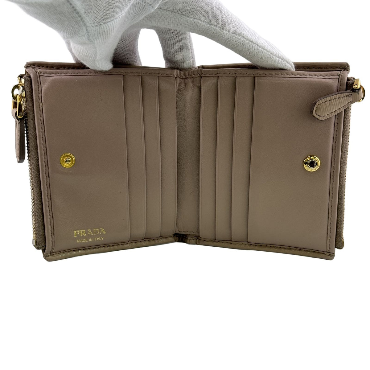 Prada Vitello Move Leather Compact Wallet Bifold Beige Mini Simple — view 6
