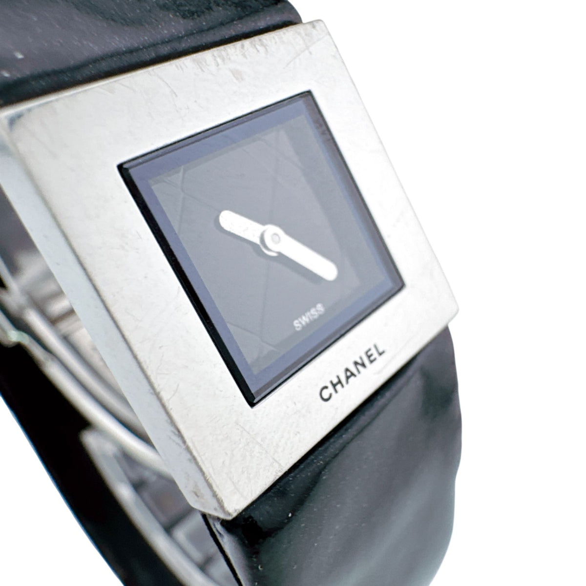 Chanel Quilted SS Stainless Steel Quartz Watch Black Dial Square Delicate — view 2