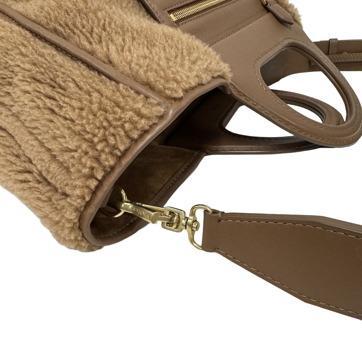 Max Mara Teddy Bear Fur Leather 2-Way Shoulder Bag Brown Camel Luxury High — view 7
