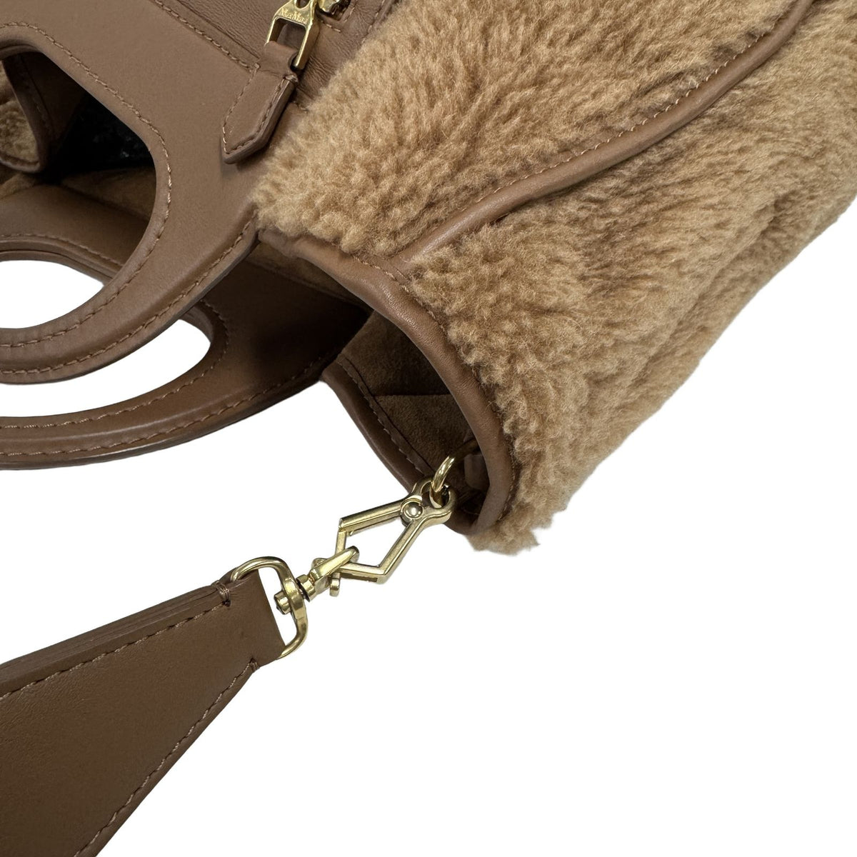 Max Mara Teddy Bear Fur Leather 2-Way Shoulder Bag Brown Camel Luxury High — view 8