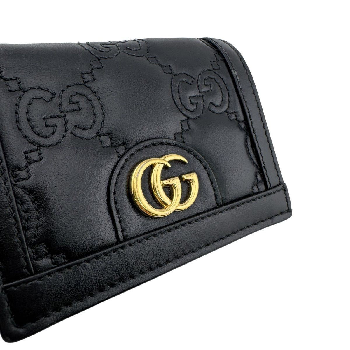 Gucci GG Matelasse Quilted Leather Compact Wallet Bifold Mini Black Double — view 6